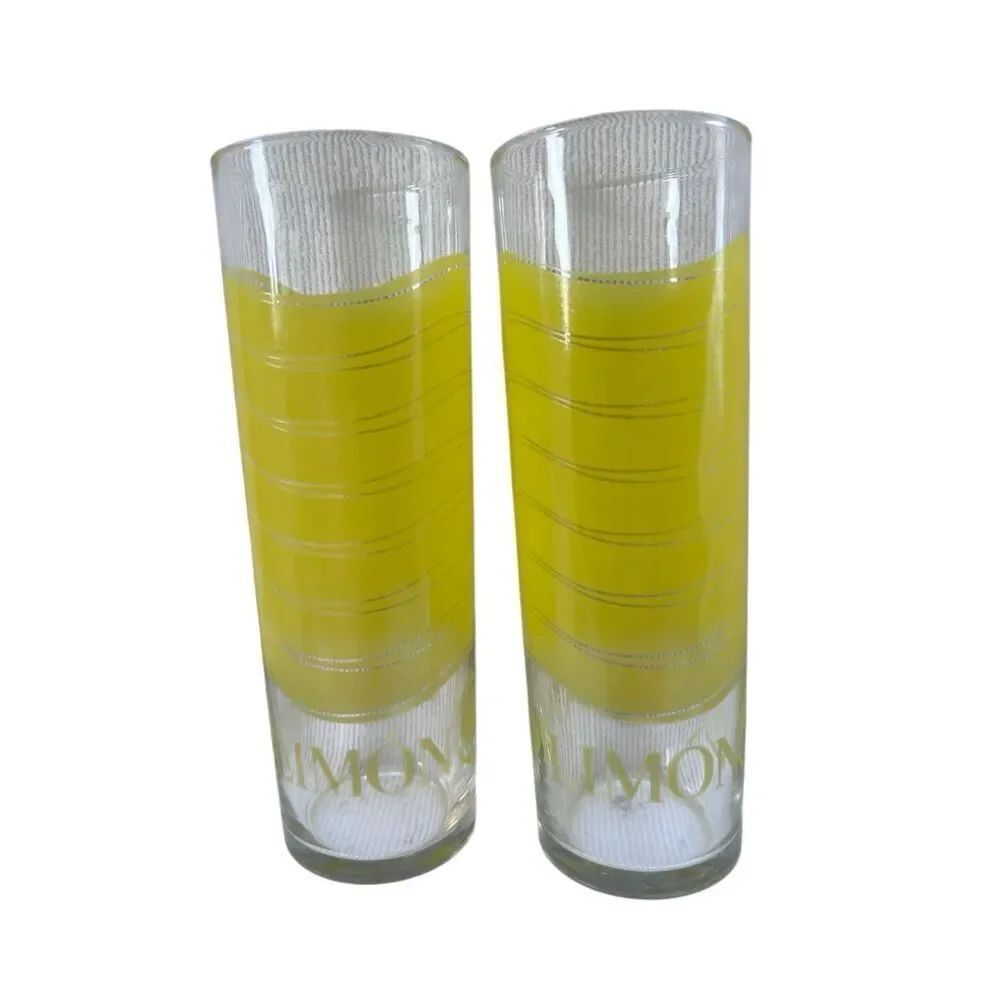 Set of 2 Bacardi Limon Rum Tall Cocktail Collins Glasses Vibrant Yellow